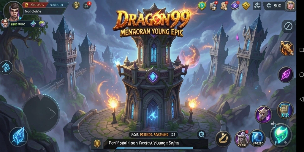 Tangkapan layar gameplay <strong>DRAGON99</strong> menampilkan pertarungan menara yang mendebarkan.