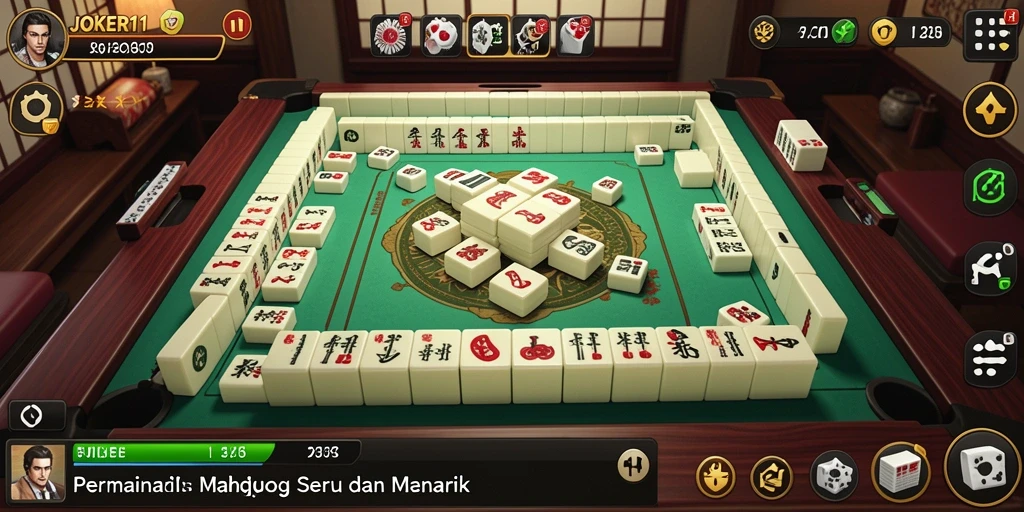 Tampilan gameplay JOKER11 dengan ubin Mahjong yang berwarna-warni.