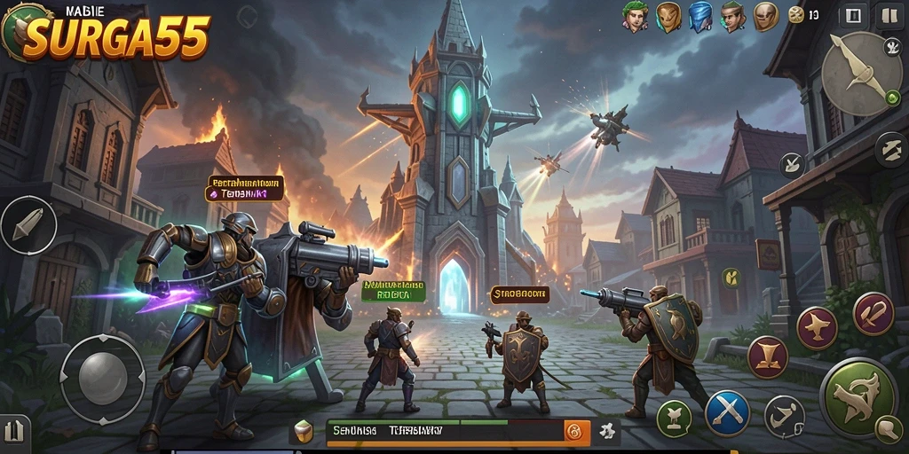 Tampilan gameplay SURGA55 yang penuh aksi di medan perang.